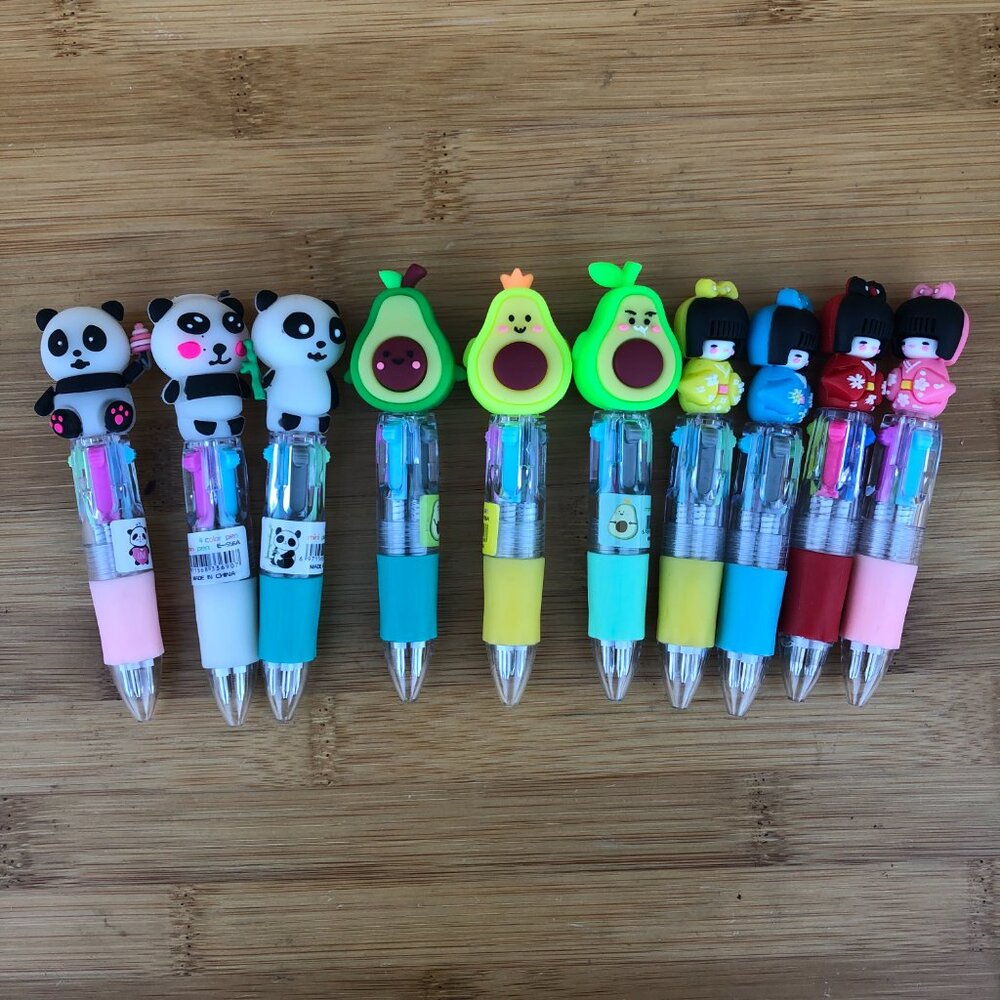 Clearance - 10 Assorted Multicolored pens (4 China Doll, 3 Avocado, 3 Panda)